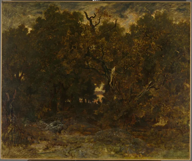 Leaving the Forest, Fontainebleau: Setting Sun, Théodore Rousseau