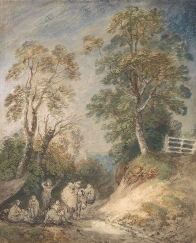 Chemin de campagne avec des bohémiens au repos