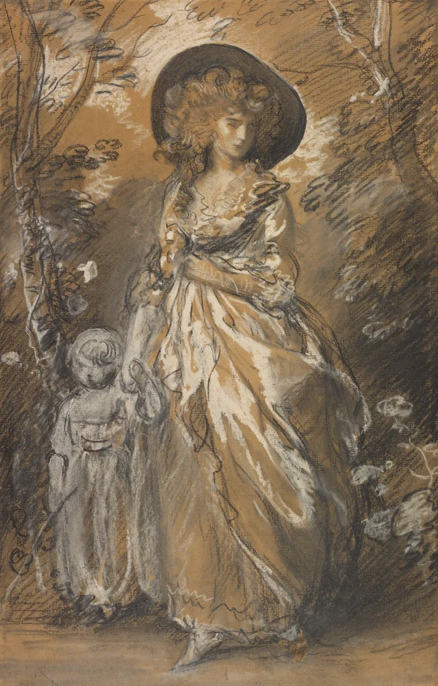 Dama paseando por un jardín con un niño, Thomas Gainsborough