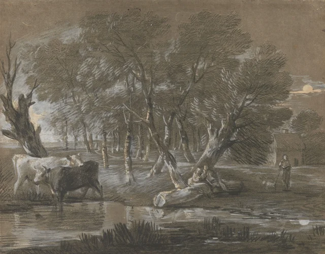 Paisaje a la luz de la luna con ganado junto a una charca, Thomas Gainsborough