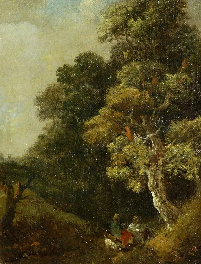 Paisagem com figuras sob uma árvore