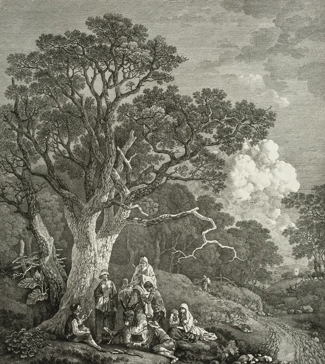 Wooded Landscape with Gypsies Gathered Round a Fire, Thomas Gainsborough