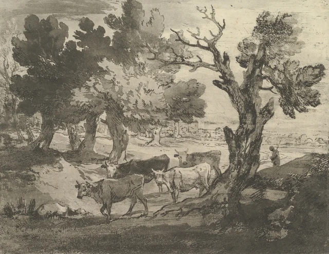 Paisaje arbolado con vaqueros y vacas, Thomas Gainsborough