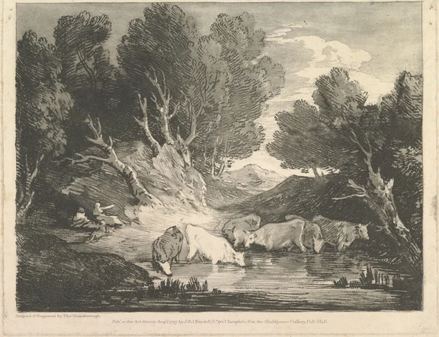 Wooded Landscape with Figures and Cows at a Watering Place (The Watering Place), Thomas Gainsborough