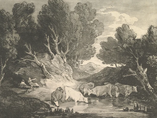 Paisaje arbolado con figuras y vacas en un abrevadero (El abrevadero), Thomas Gainsborough