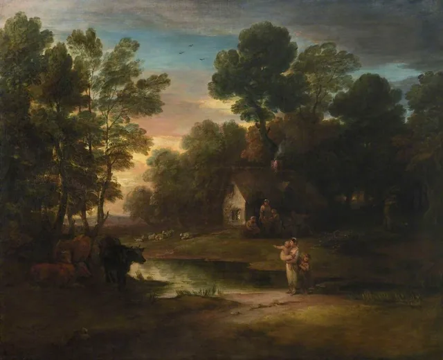 Paisagem arborizada com gado junto a um lago, Thomas Gainsborough