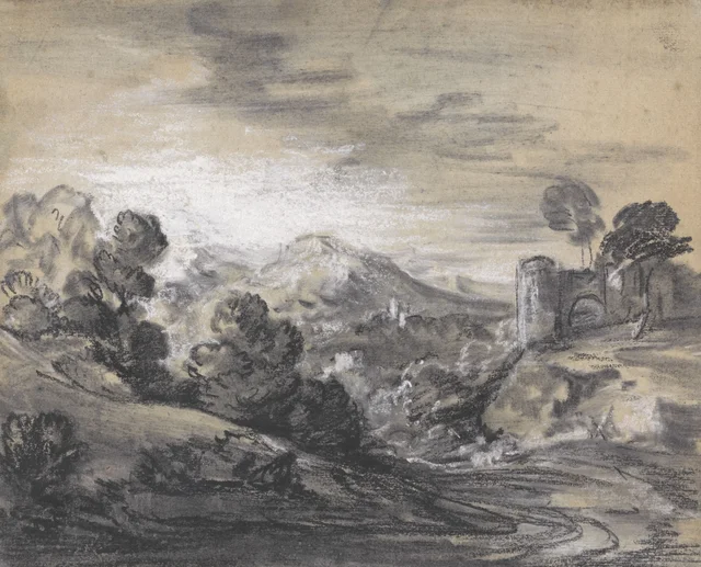 Paisaje arbolado con un castillo