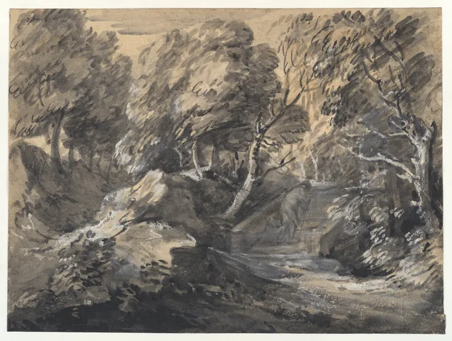 Wooded Landscape with a Man Crossing a Bridge