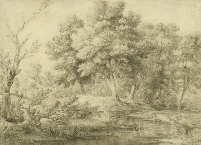 Paisaje arbolado con un arroyo