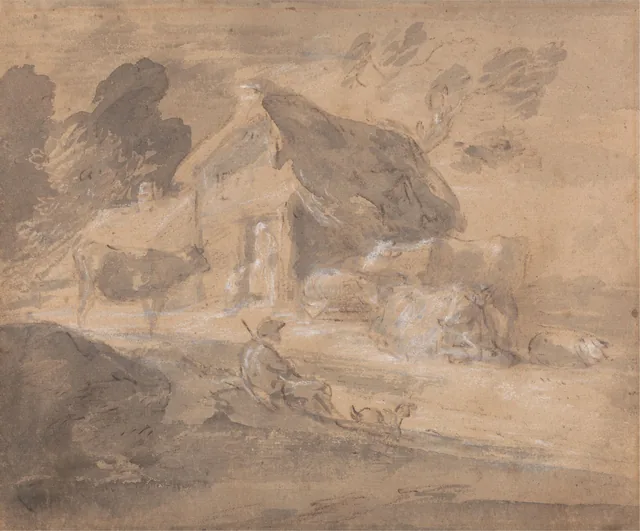 Open Landscape with Figures, Cows and Cottage, Thomas Gainsborough