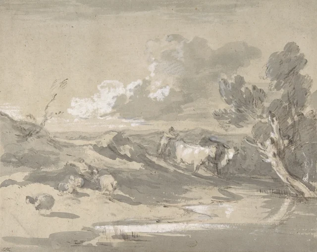 Paisaje abierto con un vaquero, vacas y ovejas, Thomas Gainsborough