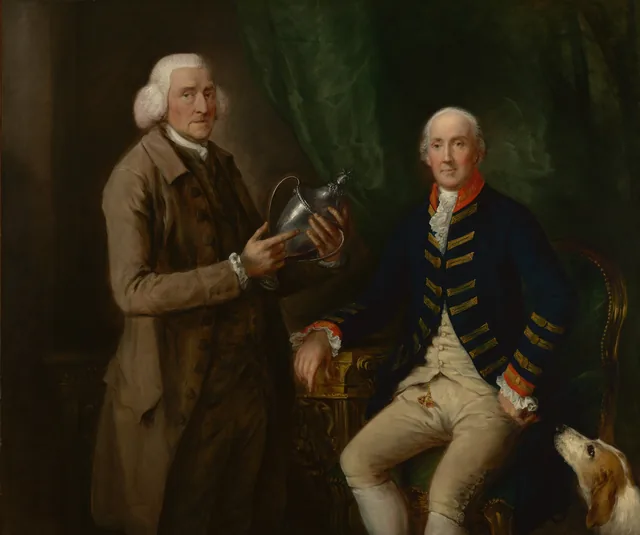Portrait de William Anne Hollis, 4e comte d'Essex, présentant une coupe à Thomas Clutterbuck de Watford