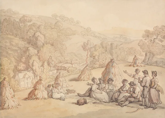 Segadores descansando en un campo de trigo, Thomas Rowlandson