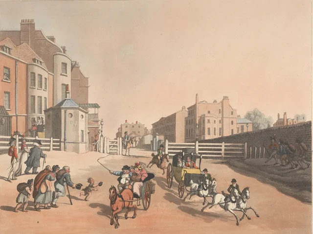 La entrada de Oxford Street o barrera de peaje de Tyburn (n.º 4), Thomas Rowlandson