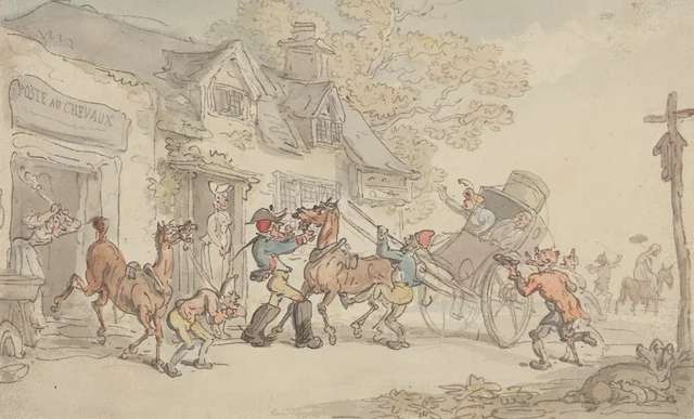El cambio de caballos en una casa de postas en Francia, Thomas Rowlandson