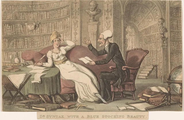 Doctor Syntax with a woman in a library, Thomas Rowlandson