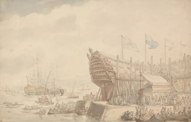 La botadura del H.M.S. «Hibernia», 1804, Thomas Rowlandson