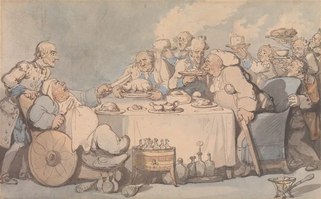 Comforts of Bath: Gouty Gourmands at Dinner, Thomas Rowlandson