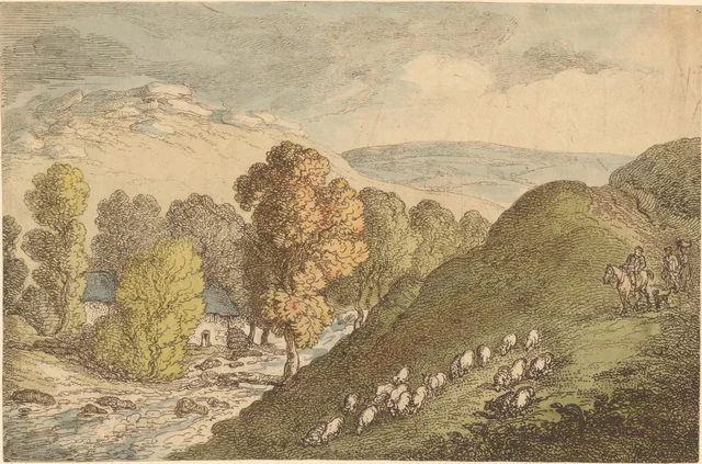 Paysage de collines avec des moutons