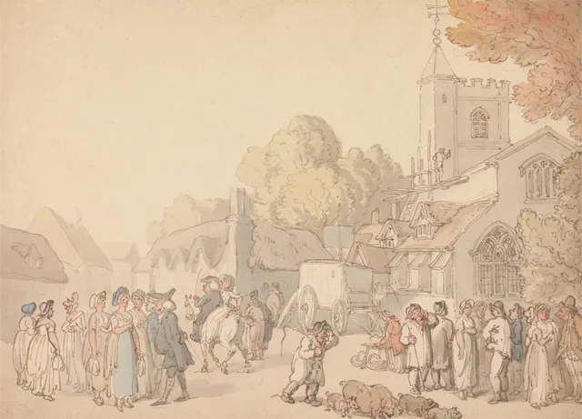 A Village Scene outside a Church, Thomas Rowlandson