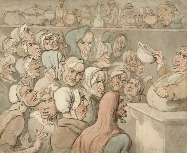 Solteronas en una venta de curiosidades, Thomas Rowlandson