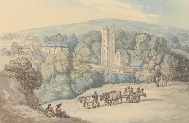 View of the Church and Village of St. Cue, Cornwall, Thomas Rowlandson