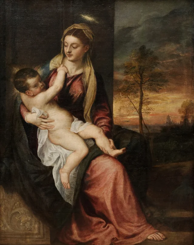 La Virgen y el Niño en un paisaje vespertino, Tiziano