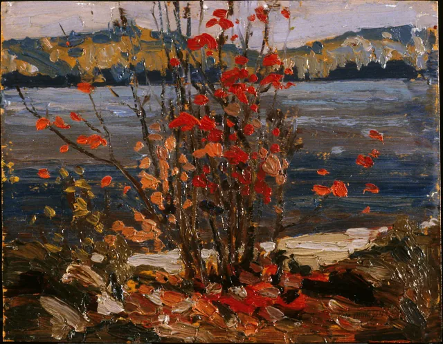 Lago e árvore vermelha, Tom Thomson