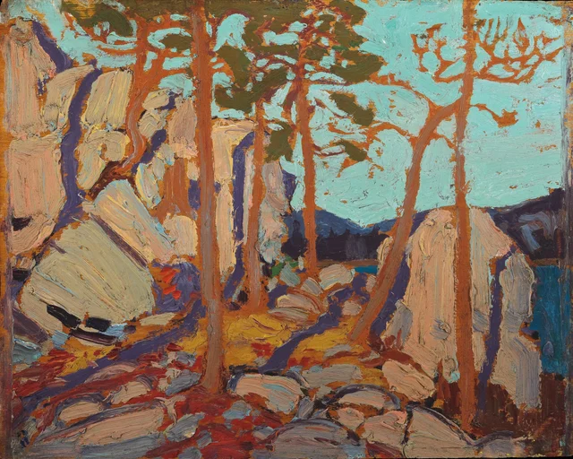 Rochedos rachados e pinheiros, Tom Thomson