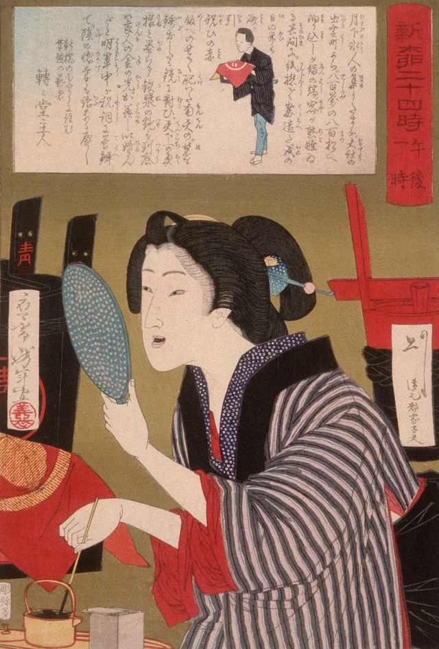 Gueixa enegrecendo os dentes à uma hora da tarde, Tsukioka Yoshitoshi
