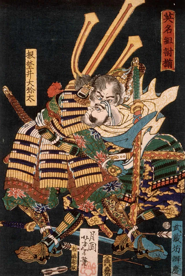 Musashibō Benkei lutando com Nenoi Ōyata, Tsukioka Yoshitoshi