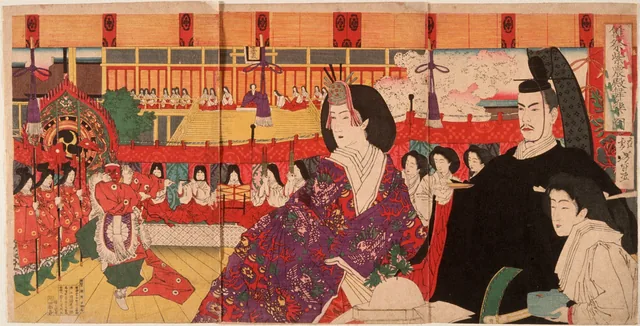 Une représentation de bugaku au palais impérial pendant la fête des poupées