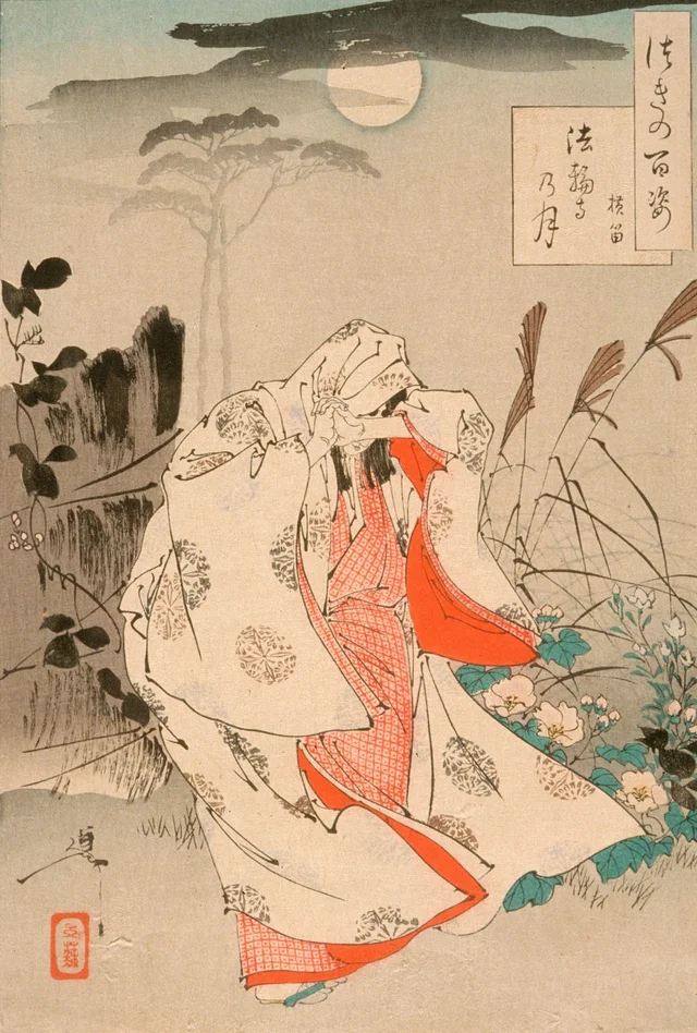Yokobue Waiting from Takiguchi Tokiyori by Moonlight at Hōrinji, Tsukioka Yoshitoshi