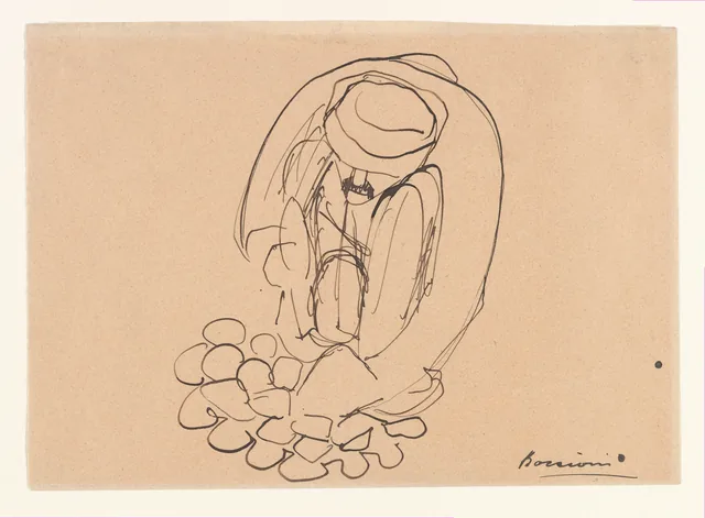 Study for "The Street Pavers": Man Laying Paving Stones, Umberto Boccioni