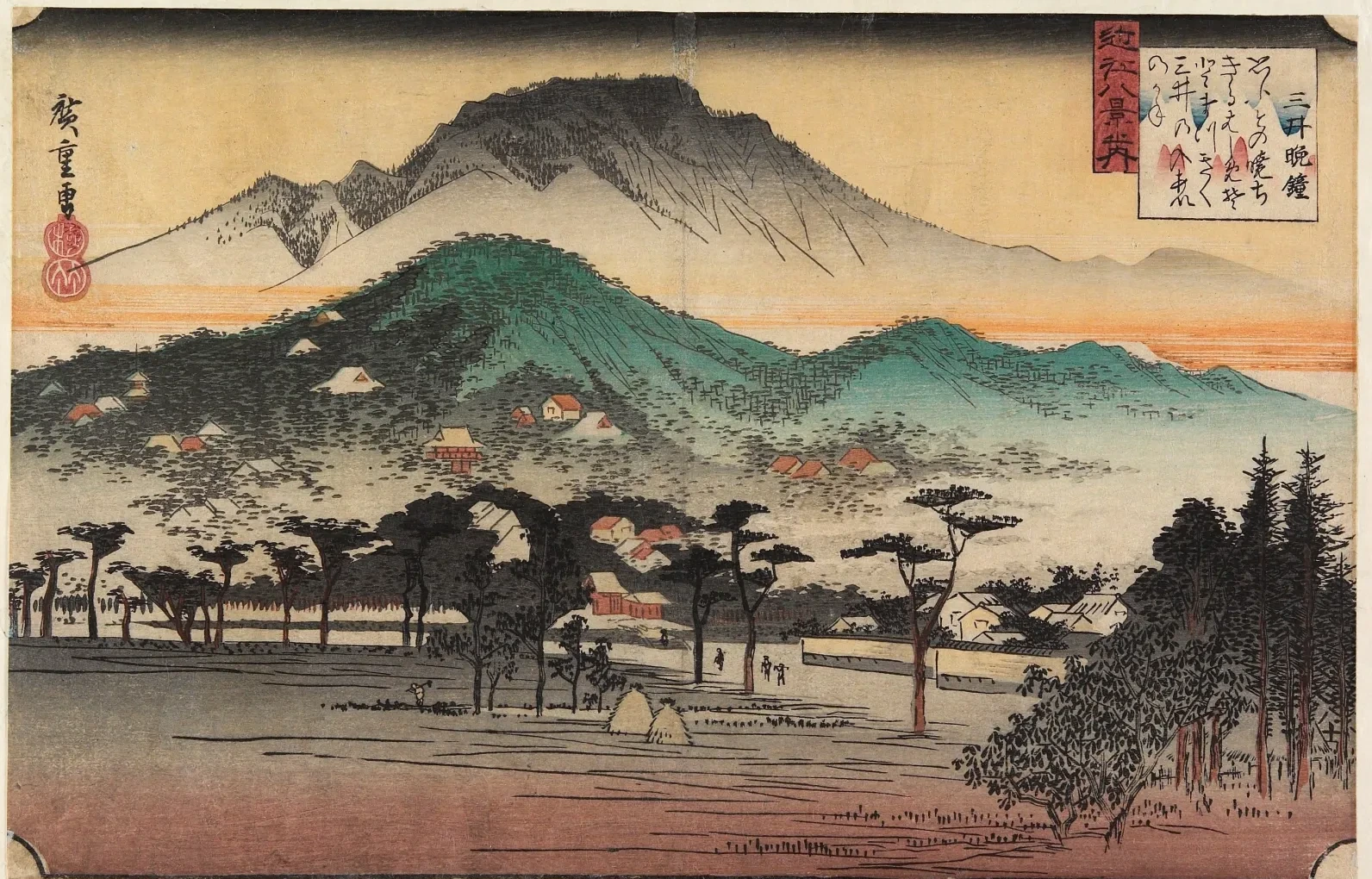 Campana del atardecer en el templo Mii-dera, de la serie Ocho vistas de Ōmi, Utagawa Hiroshige