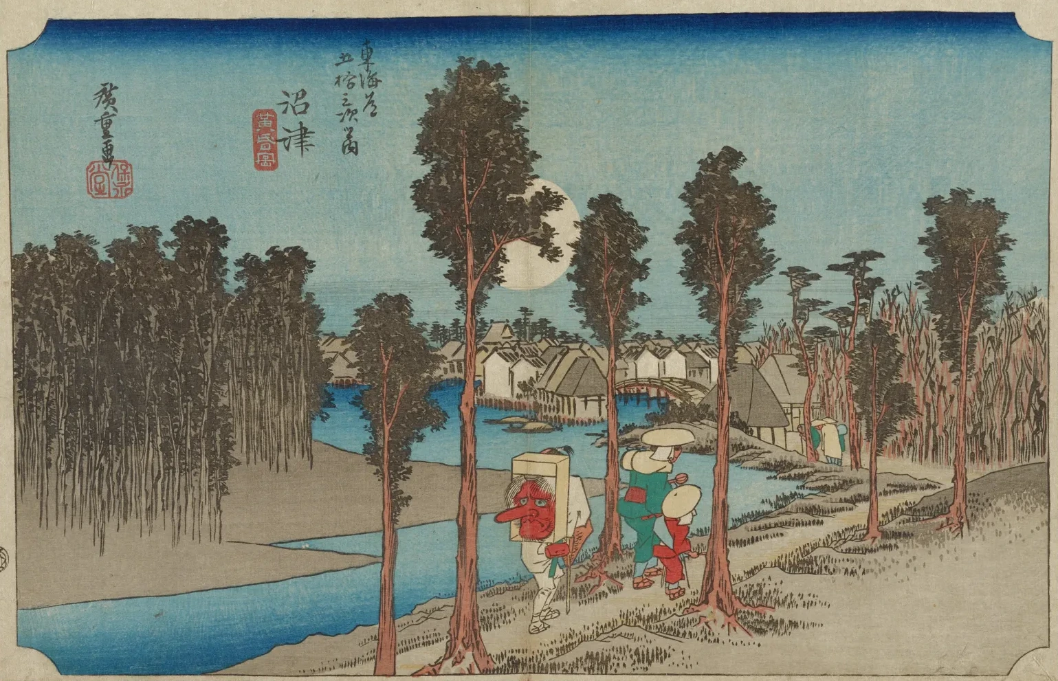 Numazu, crepúsculo, de la serie Las cincuenta y tres estaciones del Tōkaidō (edición Hōeidō), Utagawa Hiroshige