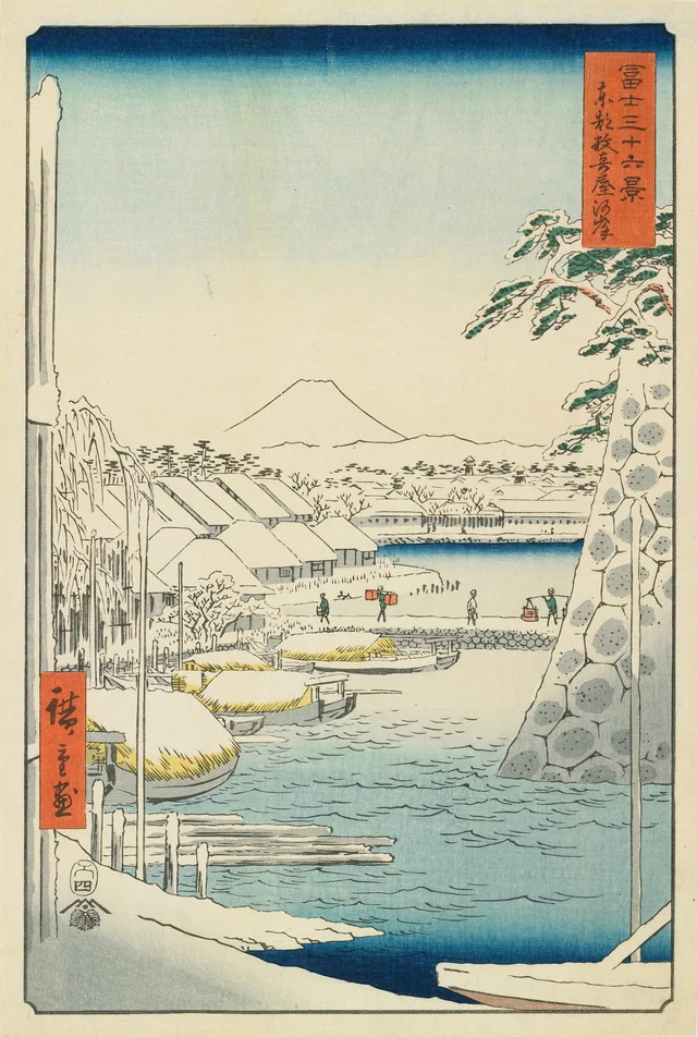 Riverbank at Sukiya in the Eastern Capital, from the series Thirty-six Views of Mount Fuji, Utagawa Hiroshige