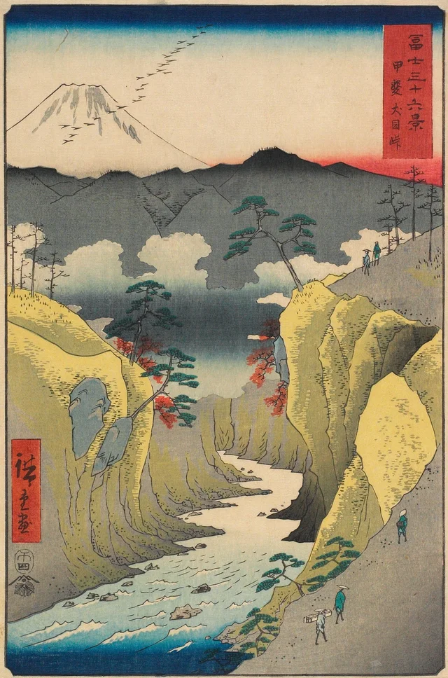 El paso de Inume en la provincia de Kai, de la serie Treinta y seis vistas del monte Fuji, Utagawa Hiroshige