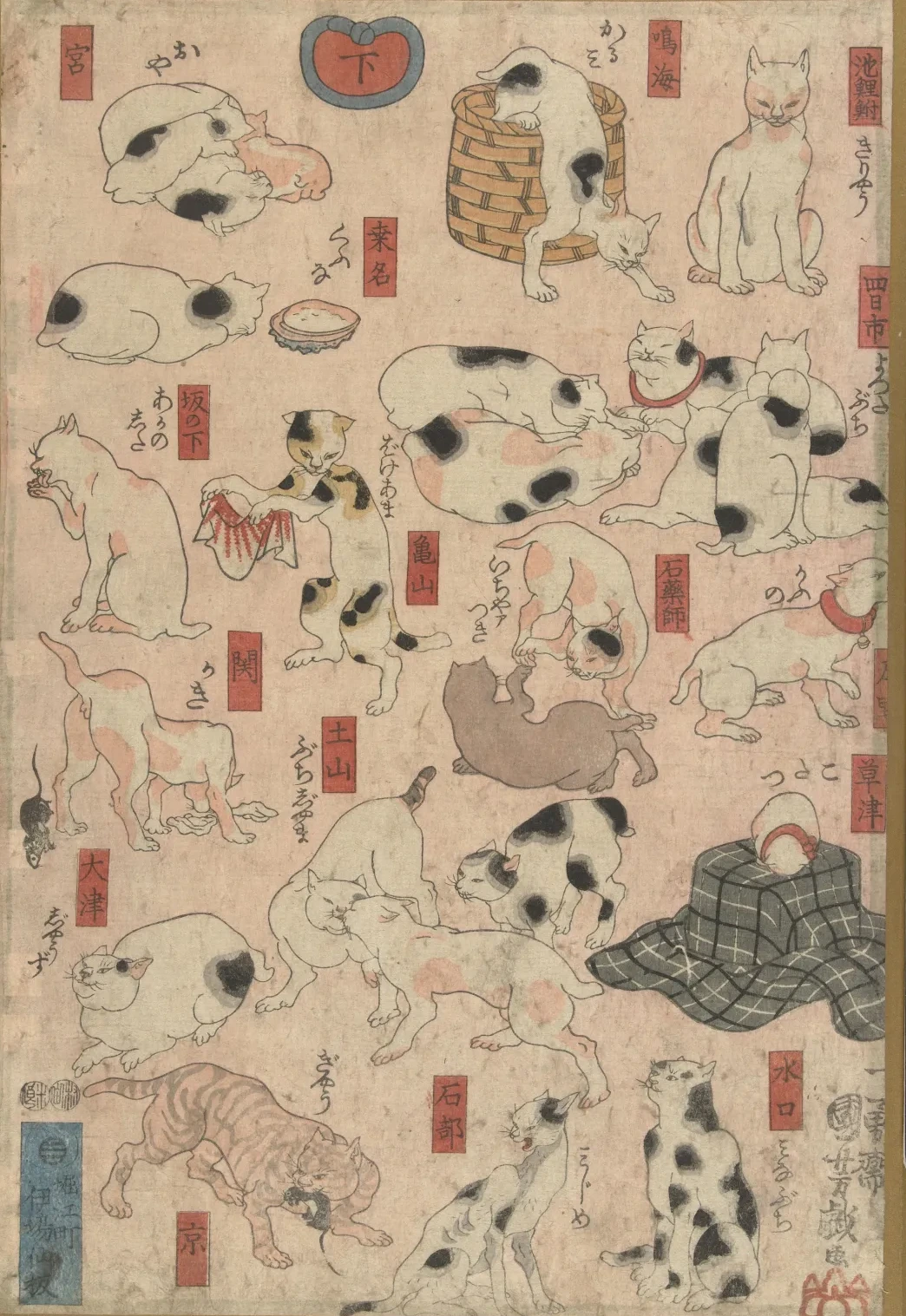 Chats pour les cinquante-trois relais du Tōkaidō, Utagawa Kuniyoshi