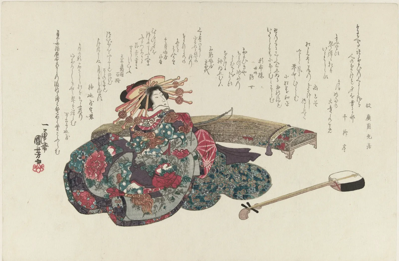 Cortesã com koto, Utagawa Kuniyoshi