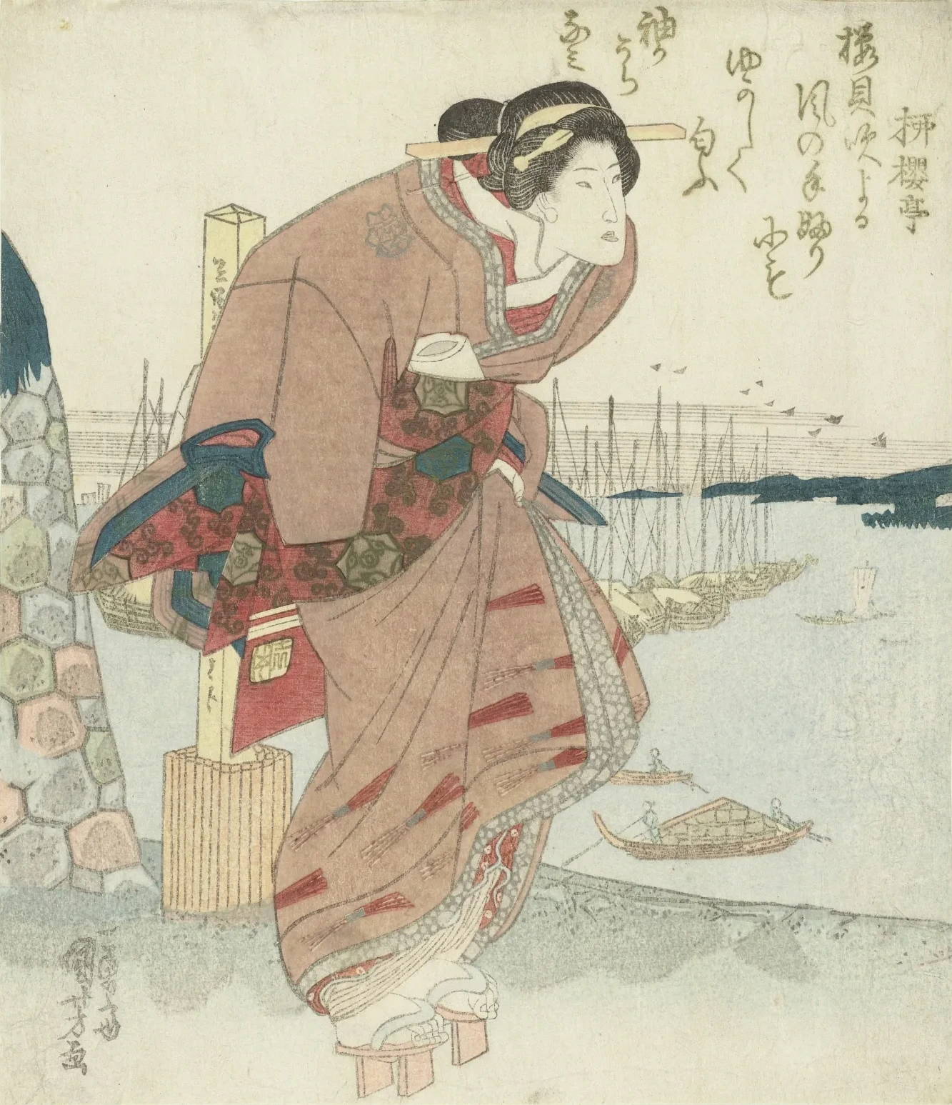 Femme près d'un port, Utagawa Kuniyoshi