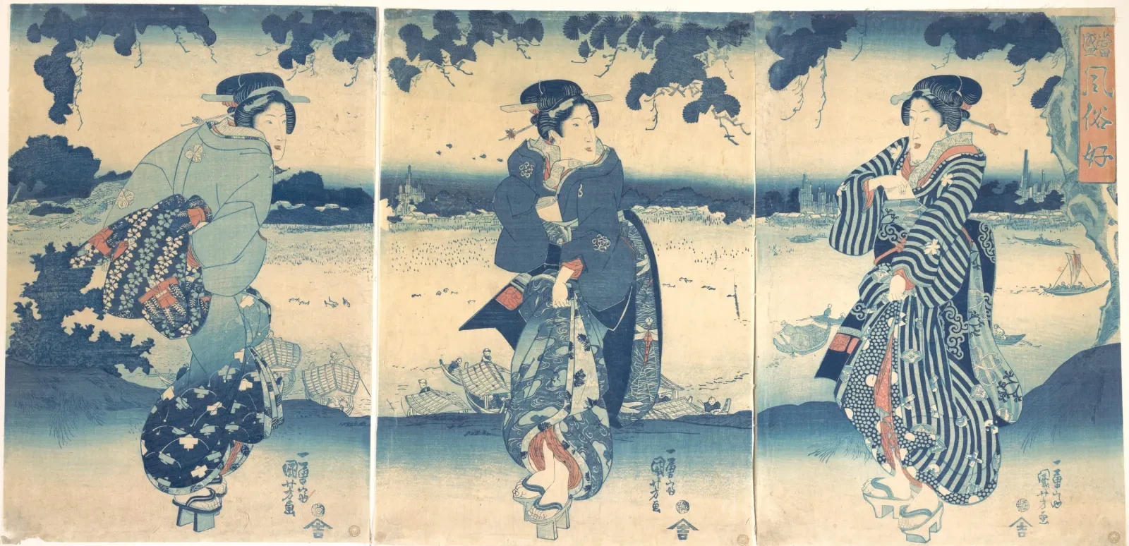 Femmes près d'une rivière, Utagawa Kuniyoshi
