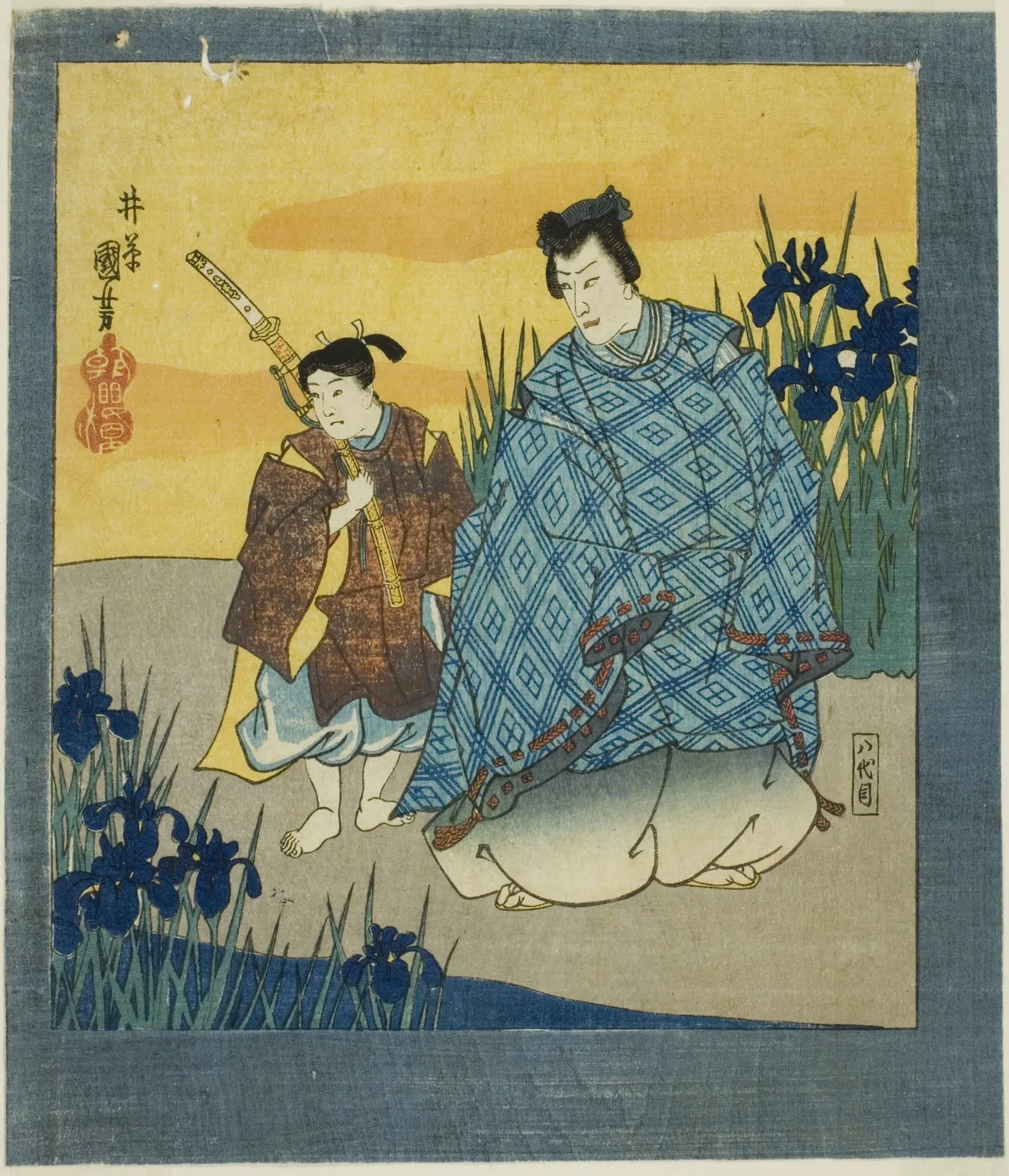 L'acteur Ichikawa Danjūrō VIII en Narihira à Yatsuhashi, de la série Paravent à six panneaux de peintures célèbres, Utagawa Kuniyoshi