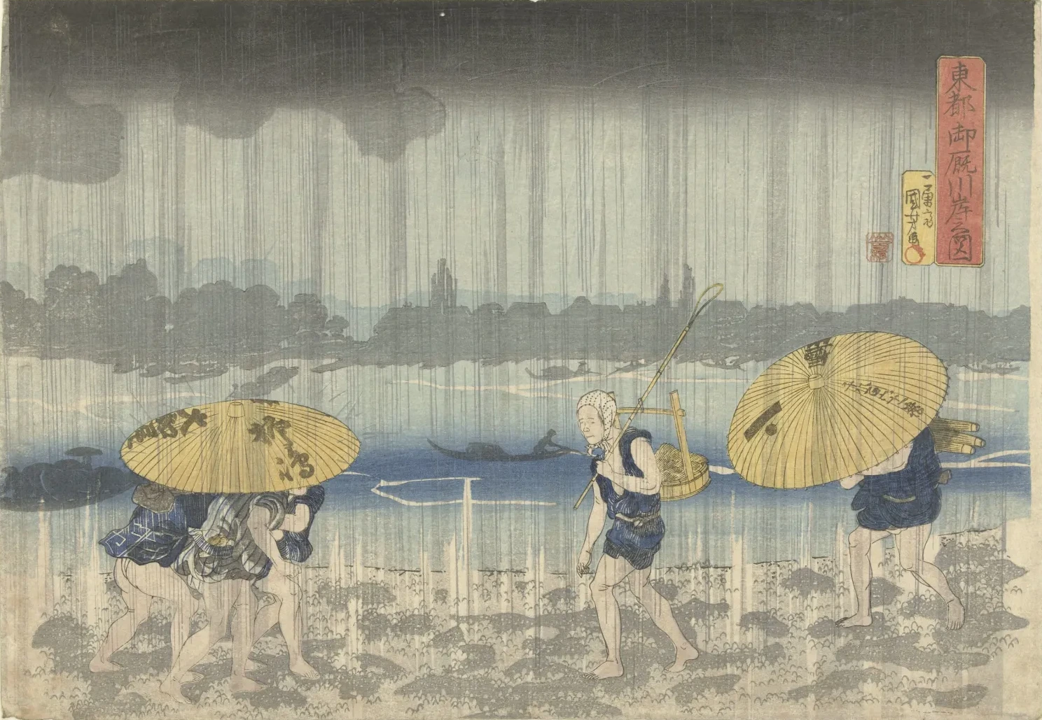 La berge d'Onmaya dans la capitale de l'Est, Utagawa Kuniyoshi