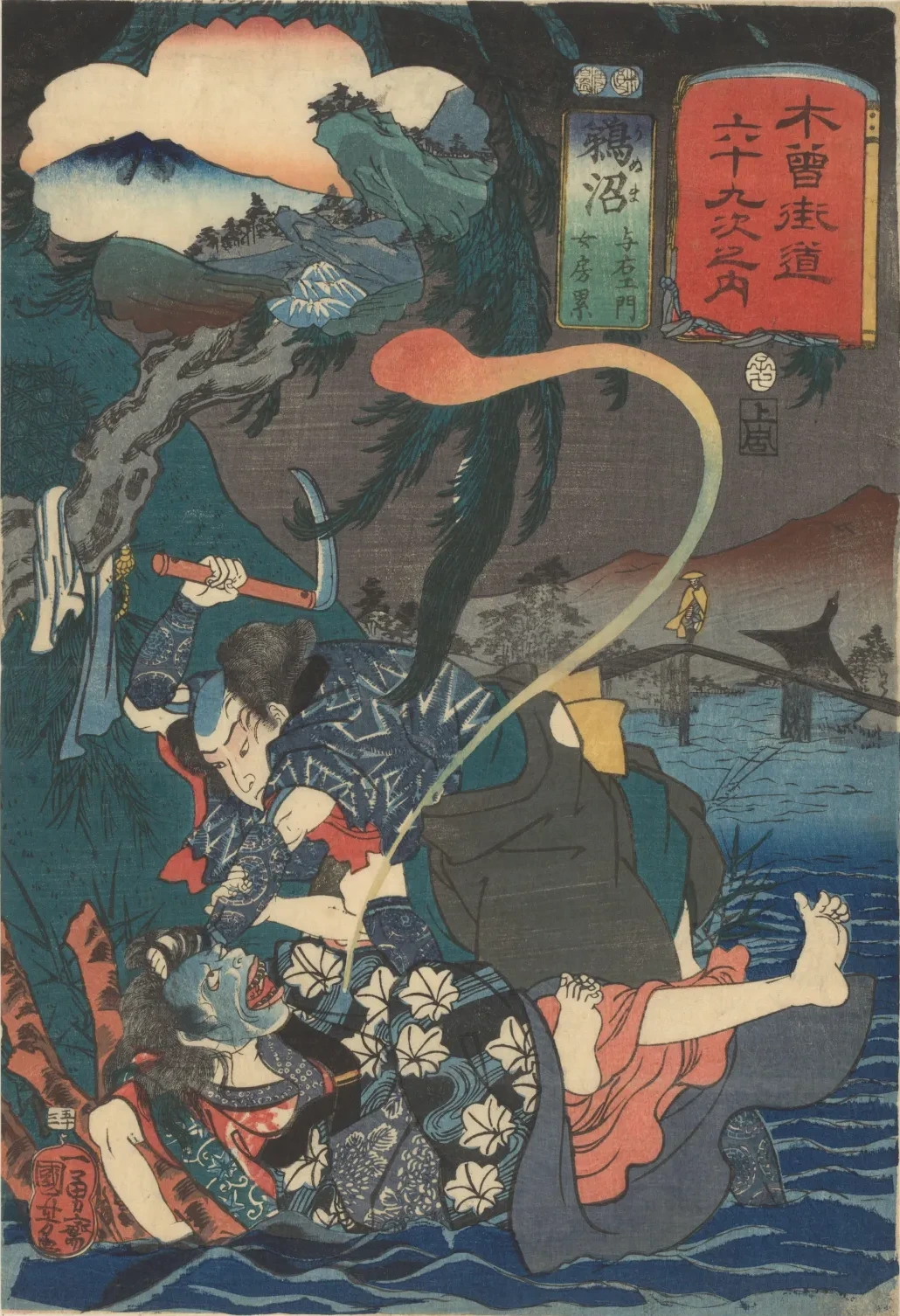 Yoemon matando Kasane perto do rio, da série As Sessenta e nove estações do Kisokaidō, Utagawa Kuniyoshi