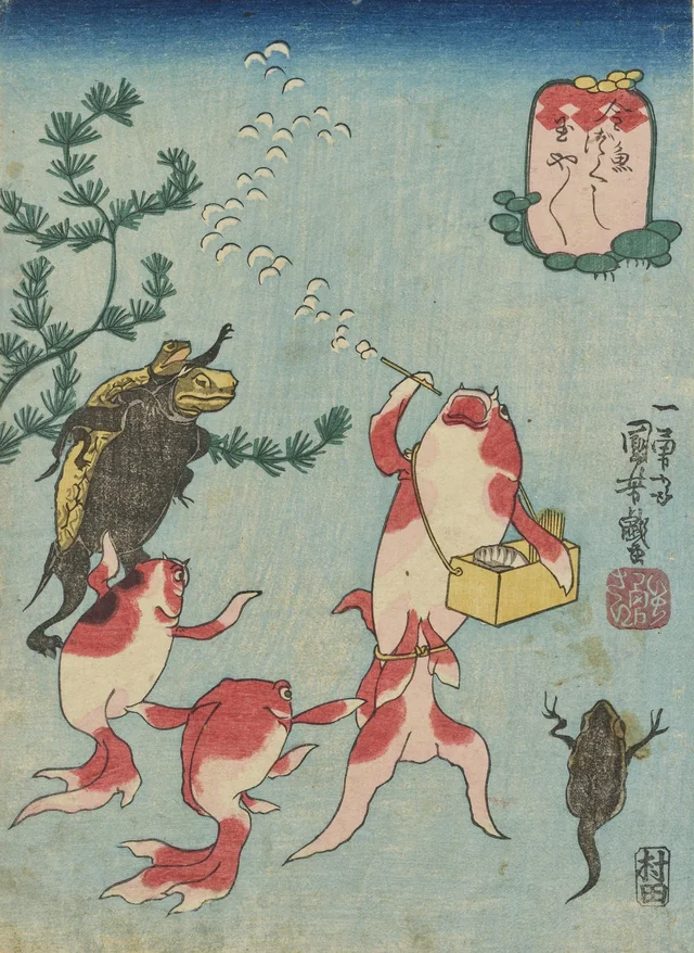 Bolhas, bolhas, da série Peixes dourados, Utagawa Kuniyoshi