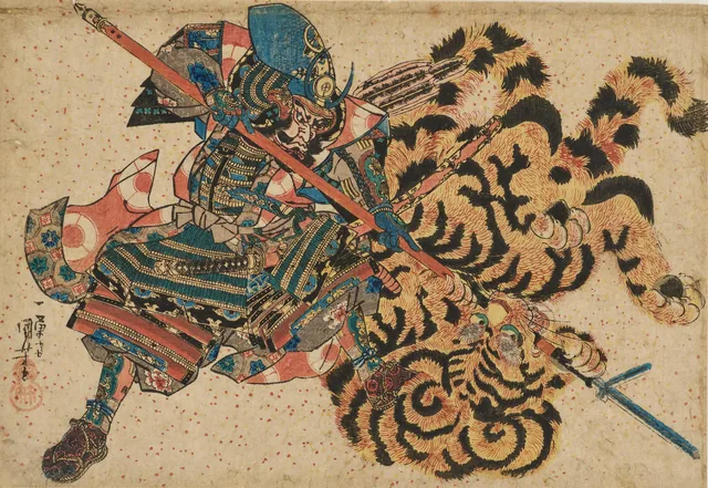 Katō Kiyomasa chassant un tigre, Utagawa Kuniyoshi