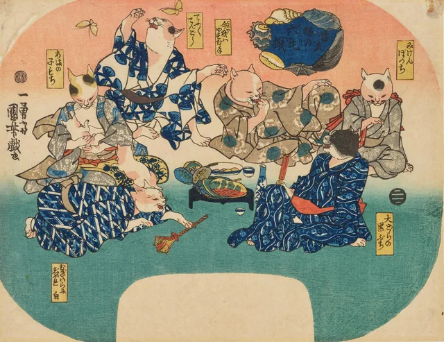 Seis gatos como poetas à moda atual, Utagawa Kuniyoshi