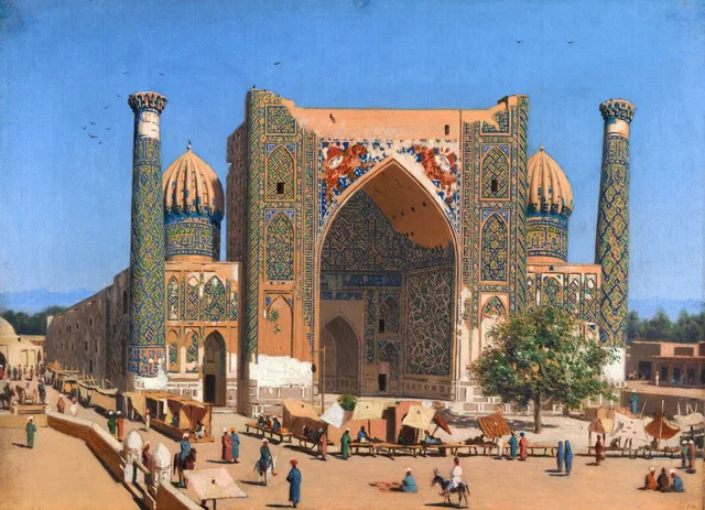 La madraza Sher-Dor en la plaza del Registán en Samarcanda
