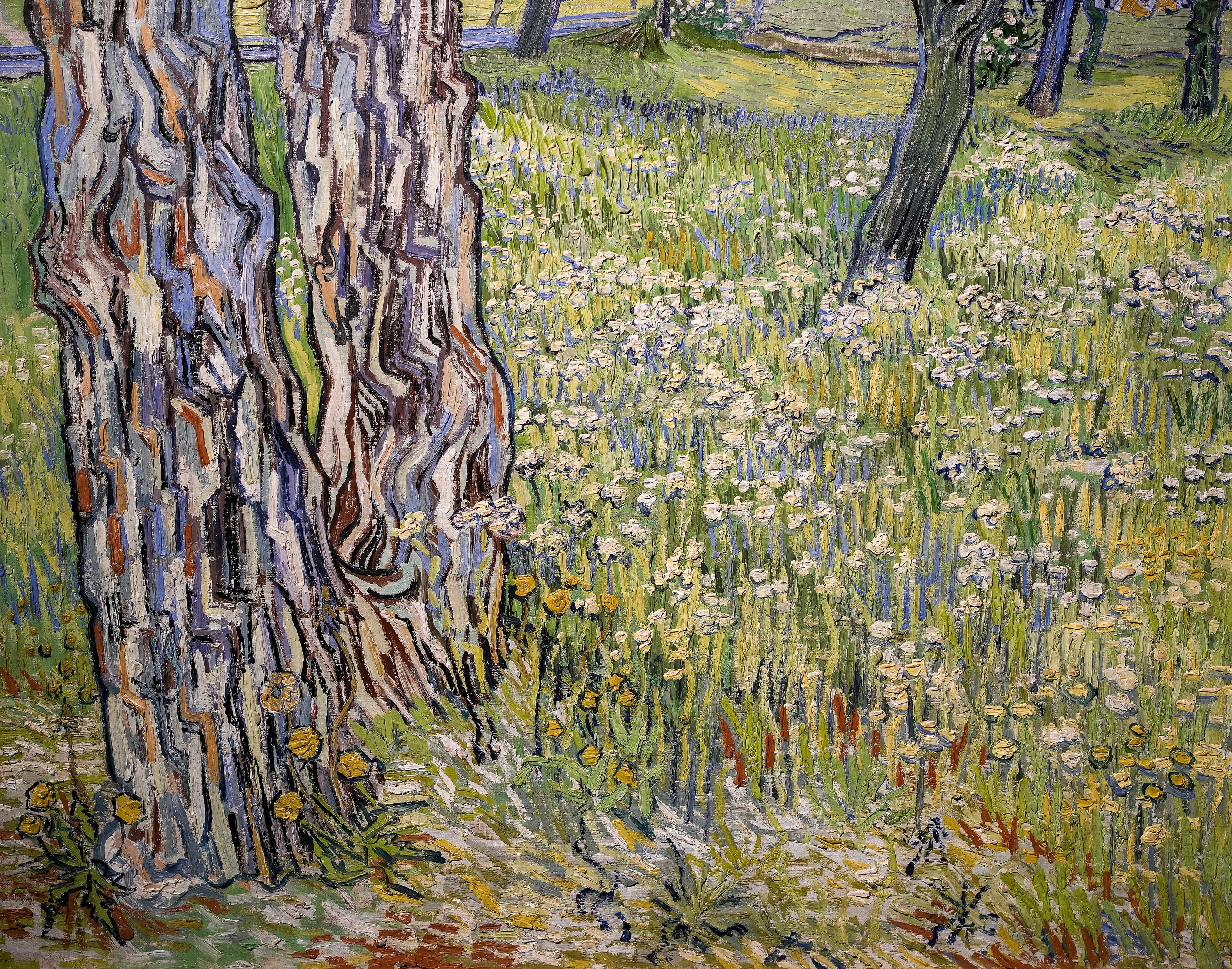 Flowering meadow with trees and dandelions, Vincent van Gogh